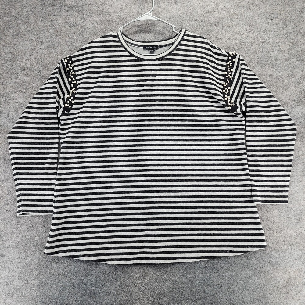 Lane Bryant Shirt Womens 18/20 3/4 Sleeve Gray Black Striped